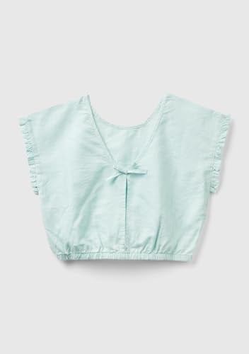 Benetton Kız Çocuk Açık Mavi Keten Karışımlı Bluz