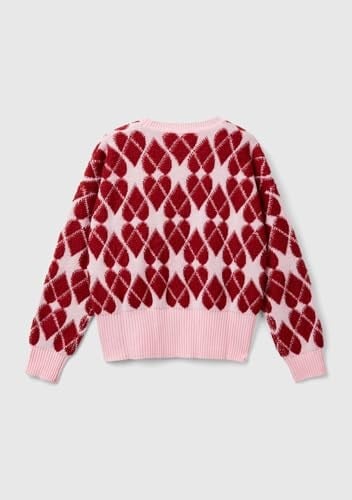 Benetton Kız Çocuk Açık Pembe Tamamı Desenli Jakarlı Bisiklet Yaka Kazak