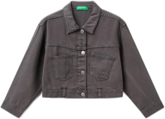 Benetton Kız Çocuk Antrasit%100 Liyosel Logo Detaylı Önü Yama Cepli Ceket