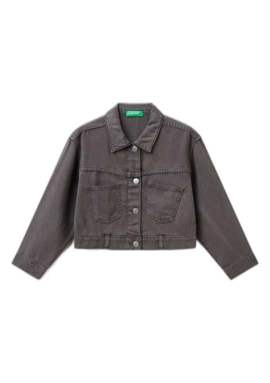 Benetton Kız Çocuk Antrasit%100 Liyosel Logo Detaylı Önü Yama Cepli Ceket
