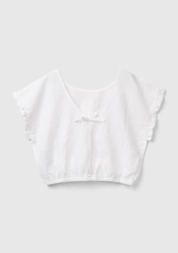 Benetton Kız Çocuk Beyaz Keten Karışımlı Bluz