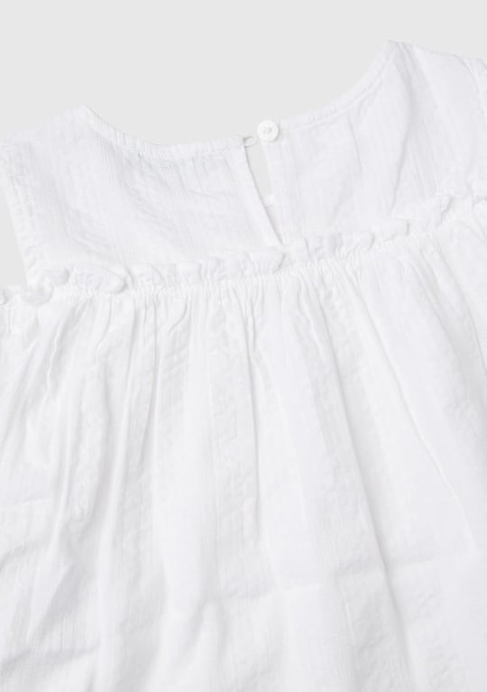 Benetton Kız Çocuk Beyaz Omzu Açık Lastik Detaylı Bisiklet Yaka Bluz