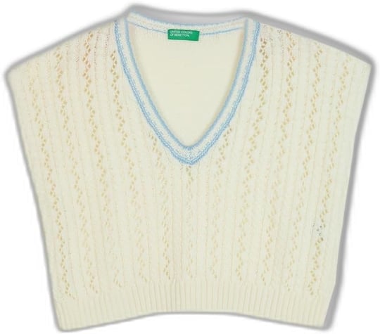Benetton Kız Çocuk Kırık Beyaz Triko Süveter