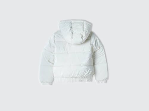 Benetton Kız Çocuk Krem Önü Kapitoneli Fermuar Kapamalı Suni Kuş Tüyü Ceket