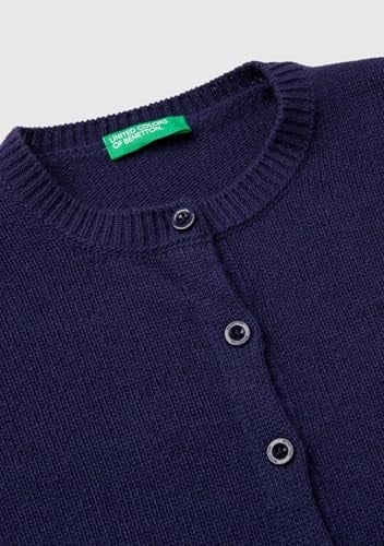 Benetton Kız Çocuk Lacivert Önü Düğmeli Nervür Detaylı Hırka