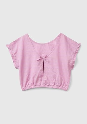 Benetton Kız Çocuk Pembe Keten Karışımlı Bluz