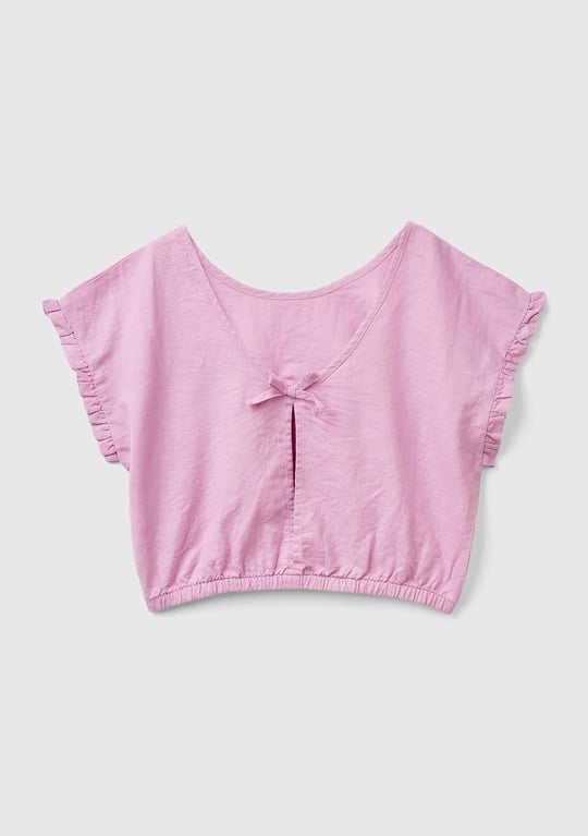 Benetton Kız Çocuk Pembe Keten Karışımlı Bluz