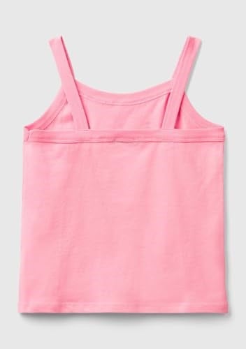 Benetton Kız Çocuk Pembe Simli Logo Baskılı İnce Askılı Atlet
