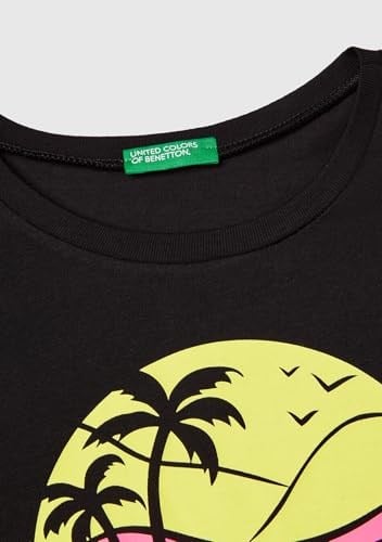Benetton Kız Çocuk Sarı Grafik Baskılı Kısa Kollu T-Shirt