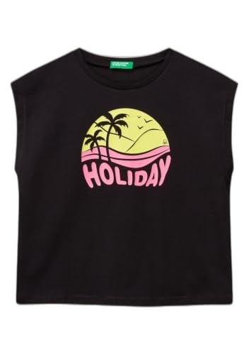 Benetton Kız Çocuk Sarı Grafik Baskılı Kısa Kollu T-Shirt