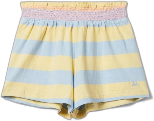 Benetton Kız Çocuk Sarı-Mavi Önü Logo İşlemeli Renk Bloklu Beli Büzgülü Kloş Kesim Şort