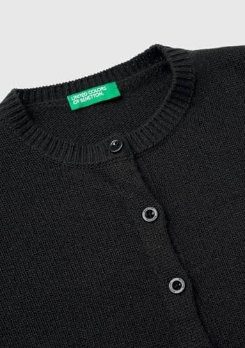 Benetton Kız Çocuk Siyah Önü Düğmeli Nervür Detaylı Hırka