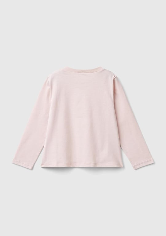 Benetton Kız Çocuk Toz Pembe Su Bazlı Parlak Baskılı Normal Kesim Uzun Kollu T-Shirt