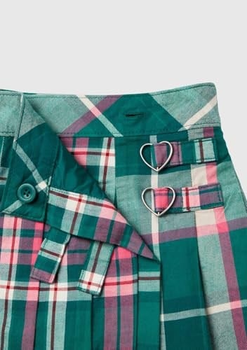 Benetton Kız Çocuk Yeşil Mix Tamamı Desenli Toka Detaylı Pileli Anvelop Etek