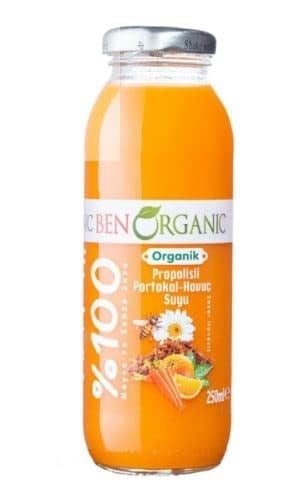 BenOrganic Propolisli Portakal Havuç Suyu 250 ml Cam Şişe