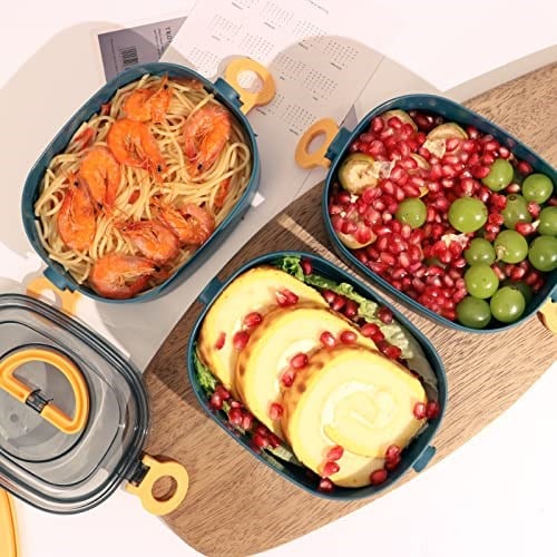 Bento Box Yetişkin Öğle Yemeği Kutusu, Sızdırmaz, BPA İçermeyen İstifleme (3 Katlı) Taşınabilir İstiflenebilir Gıda Kabı Saklama Kutuları Çalışma Okul Kamp için (Mavi)