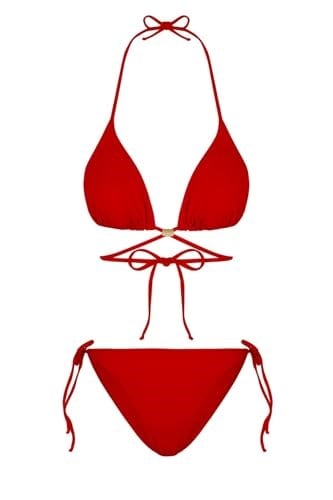 Beria Kadın Çapraz Bağlama Detaylı Üçgen İpli Kırmızı Bikini Takımı