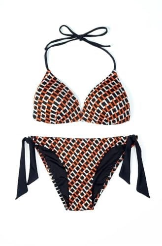 Beria Kadın Üçgen Yarım Dolgulu Kare Desenli Bikini Takımı