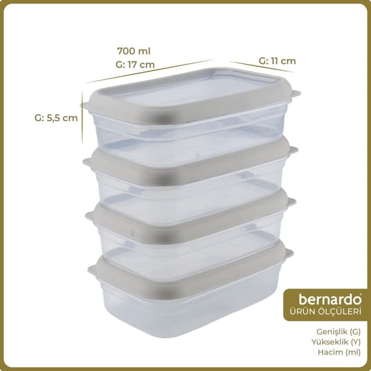 Bernardo Hide Plus 4lü Saklama Kabı 700 Ml Beyaz
