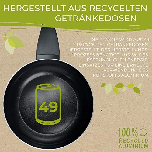 Berndes Tava 30 cm, b.Green alüminyum geri dönüştürülmüş indüksiyon, kızartma tavası%100 geri dönüştürülmüş içecek kutularından üretilmiştir, siyah