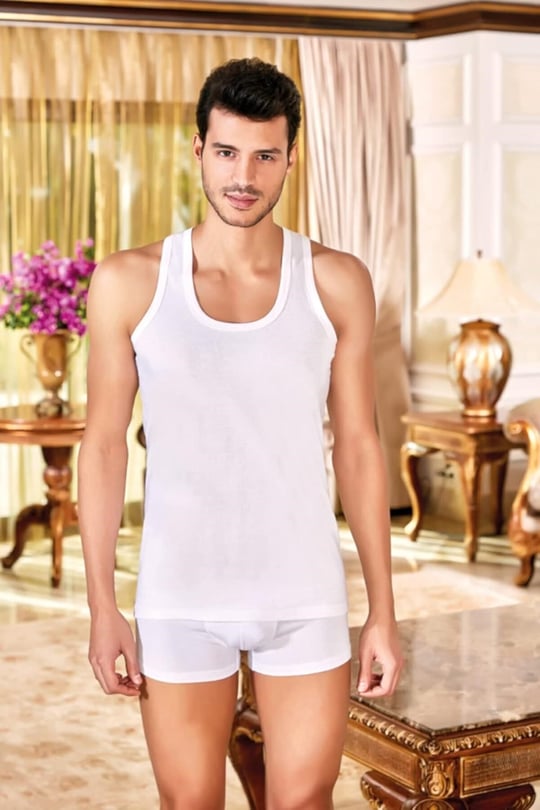 Berrak Erkek Penye Atlet, Beyaz, L Beden, 6lı Set