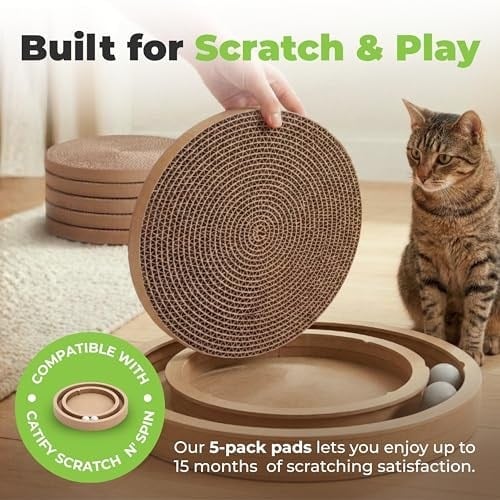 Best Pet Supplies Aktif Oyun için Scratch and Spin Kedi Scratcher Yedek Pedleri, Doğal Geri Dönüştürülmüş Oluklu Mukavva, Davranışları Destekler, Stresi Azaltır - 5 Adet