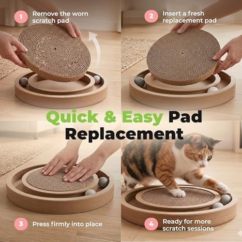Best Pet Supplies Aktif Oyun için Scratch and Spin Kedi Scratcher Yedek Pedleri, Doğal Geri Dönüştürülmüş Oluklu Mukavva, Davranışları Destekler, Stresi Azaltır - 5 Adet