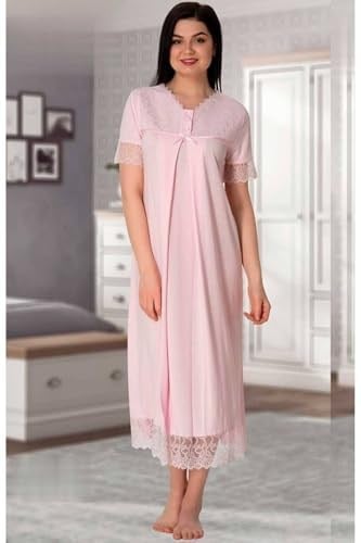 Bestin Kadın Pembe Hamile Lohusa Dantelli Gecelik 5042