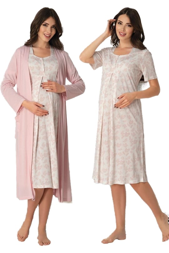 Bestin Kadın Pembe Hamile Lohusa Sabahlıklı Gecelik Takım, XL, DW8015EF-86D0018318242