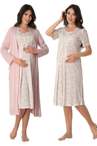 Bestin Kadın Pembe Hamile Lohusa Sabahlıklı Gecelik Takım, M, DW8015EF-86D0018320321
