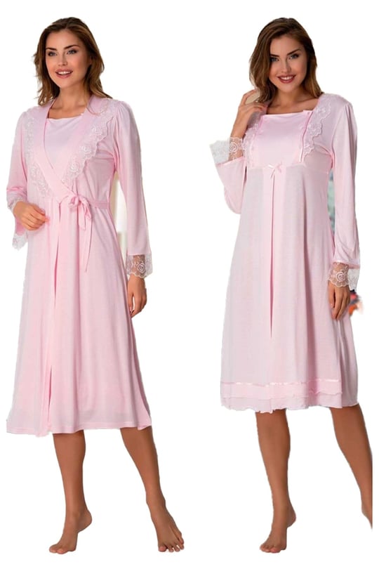 Bestin Kadın Pembe Sabahlıklı Hamile Lohusa Gecelik Takımı, XL, DT2055EF-869BST0007639