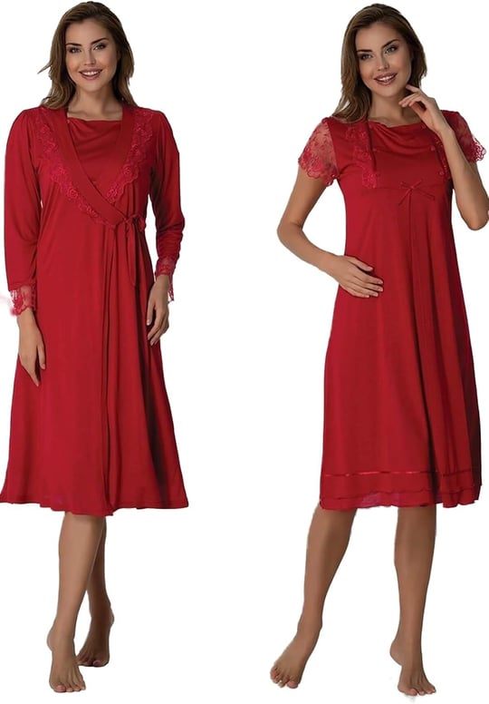 Bestin Kadın Vişne Sabahlıklı Hamile Lohusa Gecelik Takımı, S, DT2055EF-86D0018320188