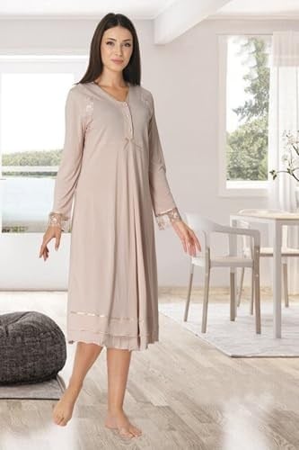 Bestin Kadın Vizon Dantelli Hamile Lohusa Gecelik, XL, C2423EF-89C0018314560