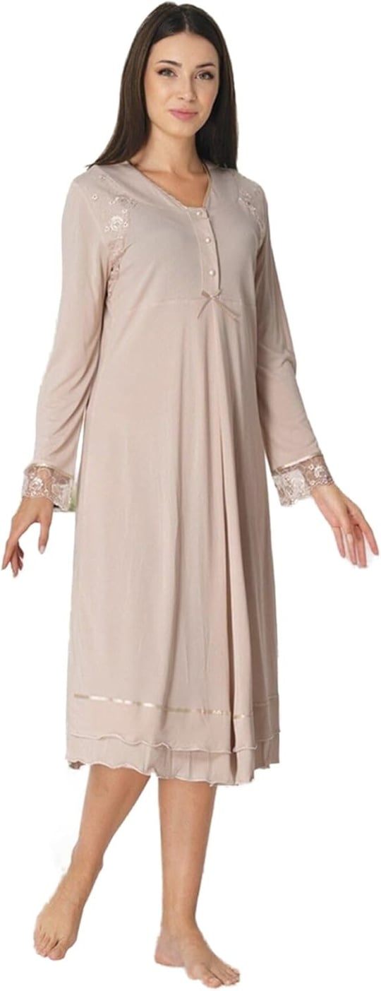 Bestin Kadın Vizon Dantelli Hamile Lohusa Gecelik, 2XL, C2423EF-869804IGP26698