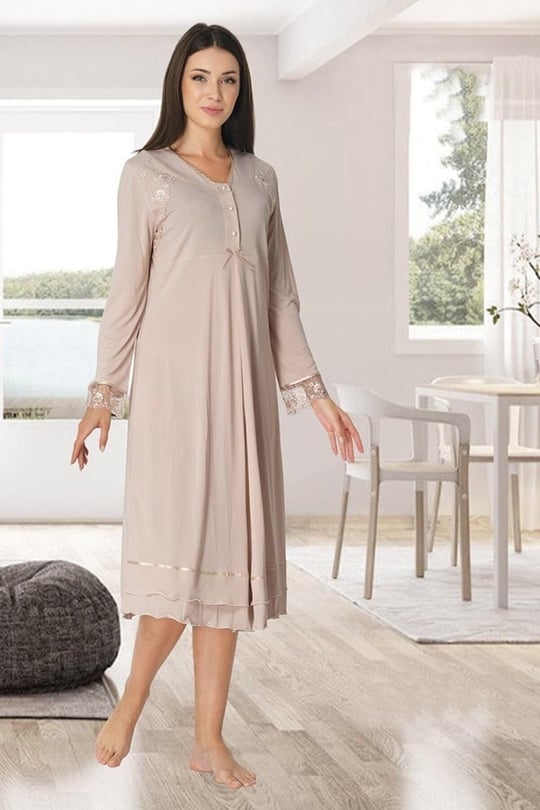 Bestin Kadın Vizon Dantelli Hamile Lohusa Gecelik, 2XL, C2423EF-869804IGP26698