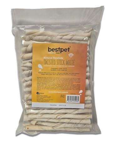 Bestpet Twisted Stick White,%100 Doğal Deri Beyaz Burgu Köpek Ödül Çubuğu 350 gr