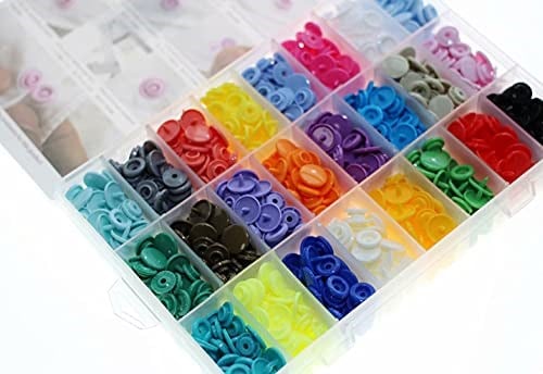 BetterJonny 24 renkli KAM çıtçıt saklama kabı, 360 set, boyut 20 T5, plastik bağlantı elemanları, delgeç, çıtçıtlı kapaklar, kumaş bez/önlükler, kağıt bez/bebek bezi/anne pedleri için dikişsiz düğmele