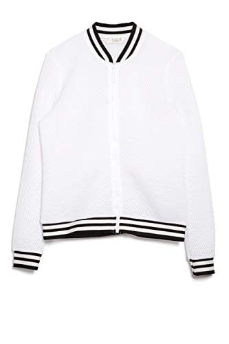 Bexy Amanda - File Detaylı Beyaz Spor Bomber Ceket | 160206-3 (Large)