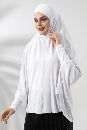 Beyaz Hazır Pratik Sultanbaş Tesettür Kollu Penye Sufle Eşarp Hijab