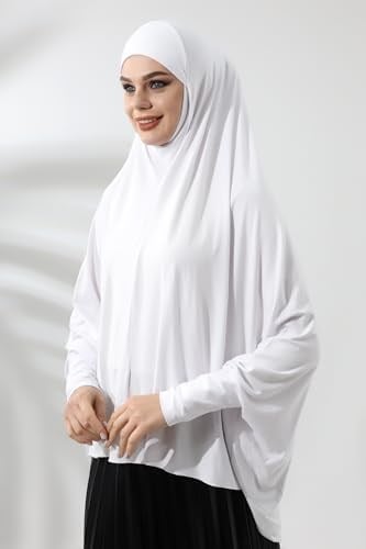 Beyaz Hazır Pratik Sultanbaş Tesettür Kollu Penye Sufle Eşarp Hijab