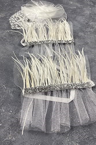 Beyaz Vualet Nikah Şapkası Saç Aksesuarı Ve Seren Tüylü Çift Bilek Aksesuarı
