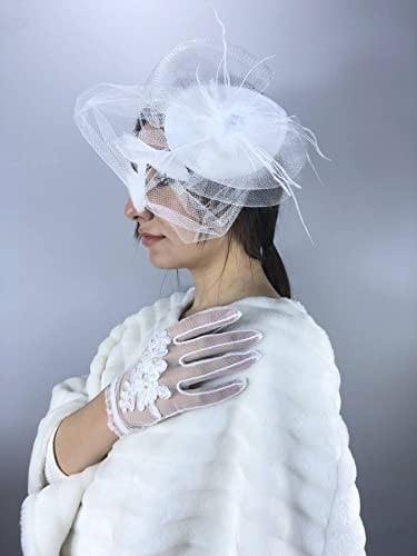 Beyaz Vualet Ve Beyaz Boncuk İşlemeli Eldiven Nikah Takımı