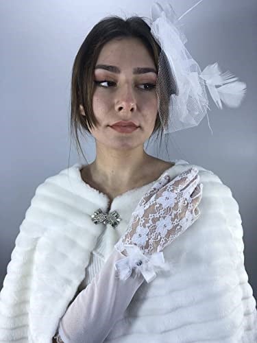 Beyaz Vualet Ve Beyaz Uzun Fiyonklu Eldiven Nikah Takımı