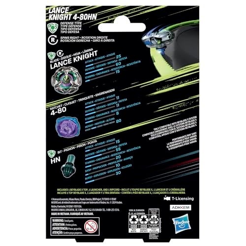 BEYBLADE X Lance Knight 4-80HN Başlangıç Paketi Seti, Savunma Tipi Sağ Dönen Üst ve Başlatıcı; 8 Yaşındaki Erkek ve Kız Çocukları için Savaş Oyuncakları