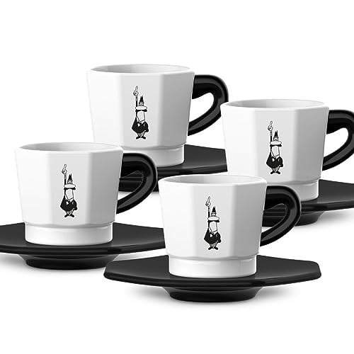 Bialetti - 4lü Espresso Fincan Seti - Sekizgen Tasarım - Siyah Beyaz Karma Renk - Porselen - Seçenekler: 4 fincan siyah/beyaz, Klasik