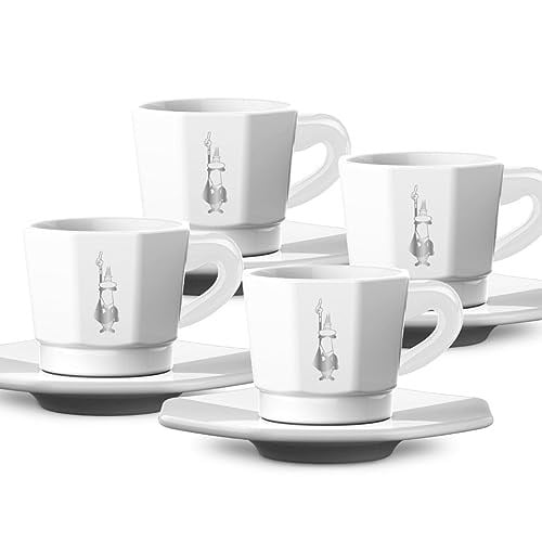 Bialetti - 4lü Espresso Fincan Seti - Sekizgen Tasarım - Beyaz Renk - Porselen