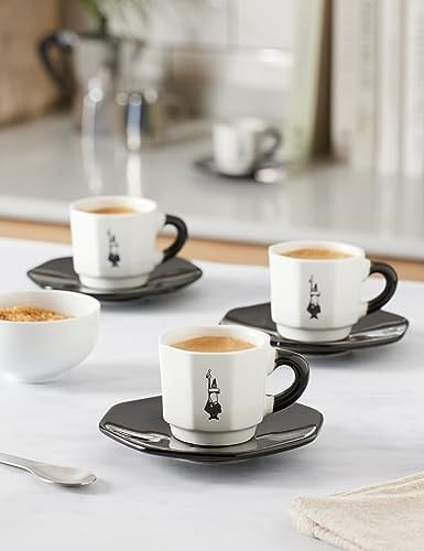 Bialetti - 4lü Espresso Fincan Seti - Sekizgen Tasarım - Siyah Beyaz Karma Renk - Porselen - Seçenekler: 4 fincan siyah/beyaz, Klasik