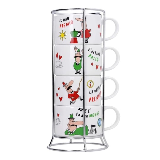Bialetti - 4lü İstiflenebilir Cappuccino Fincan Seti - Karma Renkli - Porselen