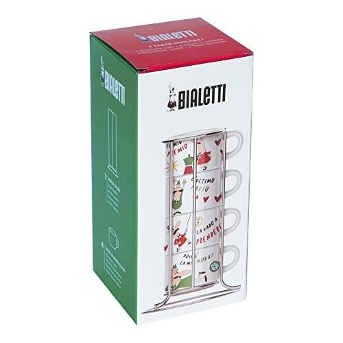 Bialetti - 4lü İstiflenebilir Cappuccino Fincan Seti - Karma Renkli - Porselen
