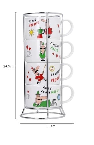 Bialetti - 4lü İstiflenebilir Cappuccino Fincan Seti - Karma Renkli - Porselen